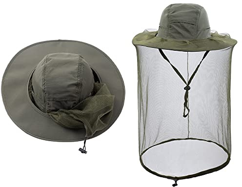 Bee Keeping Beekeeper Veil hat gnats Insect Bug Mosquito Fishing Gardening Cap with Head net Netting mesh Hood for Men Women Army Green