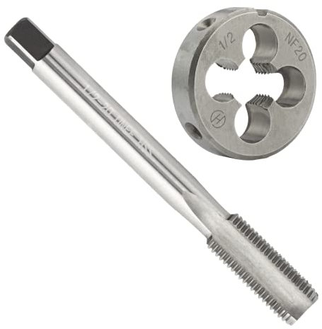 Aceteel 1/2-Zoll-20 UNF HSS Gewindeschneider-Set, 1/2-20 UNF Maschinengewindebohrer und Rundgewinde-Schneideisen für Rechtshänder