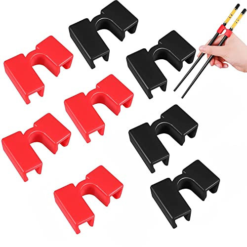 MEISO 8 Piezas Ayudantes de Entrenamiento para Palillos Coloridos Reutilizables con Conector para Niños (Negro Rojo)