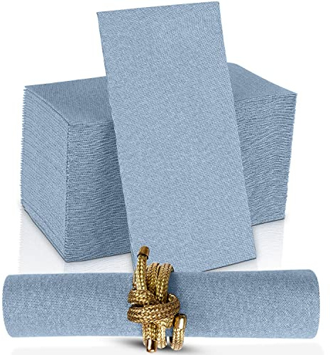 Disposable Cloth-Like Paper Napkins, 200 Pack 12 x 17 Linen-Feel Blue Denim Dinner Napkins For Wedding, Party, Kitchen Or Bathroom, Made In USA