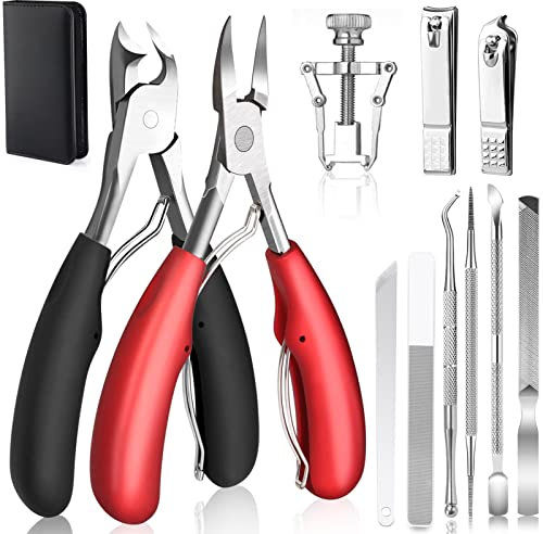 SAMSYOKI 12 Stück Profi Fußnagelzange Set, Edelstahl Fußnagel Nagelschere Set Zehennägel Pediküre Set mit Nagelknipser für Dicke Eingewachsenen Harten Fußnägel Paronychie Onychomykose