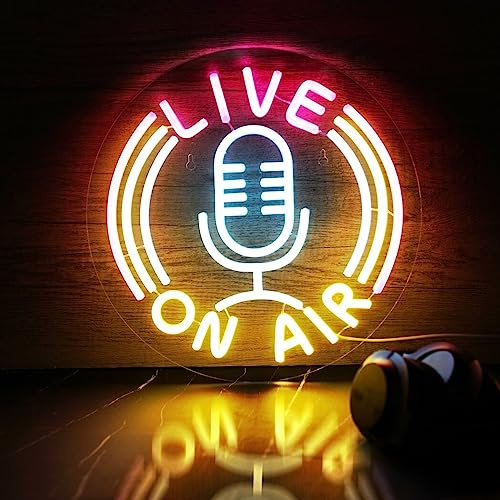 Homaisson ON AIR Sign Light, Mic On Air Neon Sign, USB Powered Warning Sign LED Light, Wall Mountable LED Neon Sign with 9 Level Brightness Adjustment