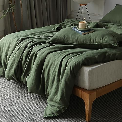 XZ XIFA Set copripiumino per letto king size, in 100% lino francese, con chiusura a cerniera, rinfrescante, per chi dorme calde, set di biancheria da letto testurizzato, 1 copripiumino e 2 federe.
