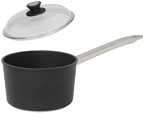 SKK Stielkasserolle Ø 20 cm - ohne Induktion - hoher runder beschichteter Saucentopf 2-tlg. mit Edelstahlstiel & Vollglas Deckel - Made in Germany