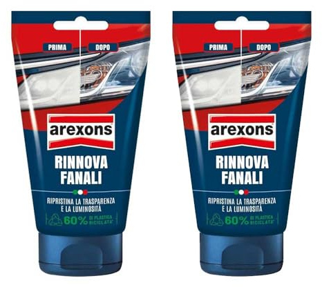 RINNOVA FANALI 150 gr Lucida fari auto, pasta lucidatura fanali opacizzati e plastica, prodotto rinnova fari auto, facile da usare, pasta bianca, migliora visibilità di notte - KIT PROMOZIONE 2 PEZZI