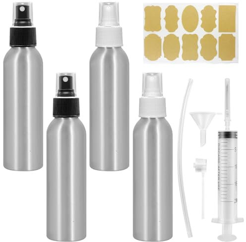 Omsscun 4 Stück Sprühflasche Aluminium 120ml, Spray Bottle, Sprühflaschen zum Befüllen, Parfum Zerstäuber Mit Schwarz und Weiße Kappen für Frau Mann Reisen Kosmetik