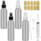 Omsscun 4 Pièces Vaporisateur Parfum Aluminium 120ml, Flacon Parfum Vide, Flacon Spray Vide avec Label, Pulvérisateur Parfum Rechargeable avec Capuchons Noirs et Blancs pour Homme Femme Voyage