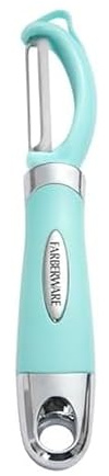 Farberware Euro Peeler, a Kitchen Essential for Quick and Easy Peeling of Produce, Chocolate, Cheeses and More, Features Hang-Hole for Easy Storage, Dishwasher Safe, Aqua Sky