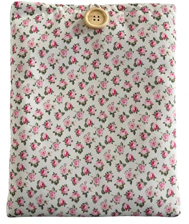 Zosiana Designs Floral Book Sleeve - Elegant Book Cover with Wooden Button, Cotton Padded Protector for Paperbacks & Hardcovers, Ideal for Book Lovers, Durable Design (White & Roses, Large)