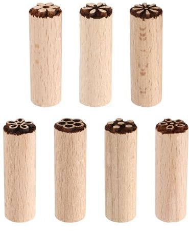 sourcing map Juego de 7 sellos de madera para herramientas de cerámica de 1,5 cm de diámetro y 5 cm de longitud, varios patrones de flores para galletas y postres