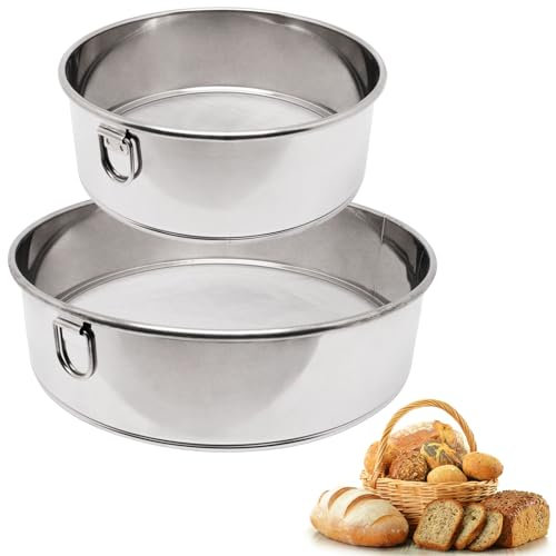 SWZHAI Flour Sifter for Baking 2 Pack, Round Flour Sifter Stainless Steel 6 Inch 60 Mesh and 8 Inch 40 Mesh Sieve Fine Meshs Flours Sieve Set for Baking Cake Bread Pastries