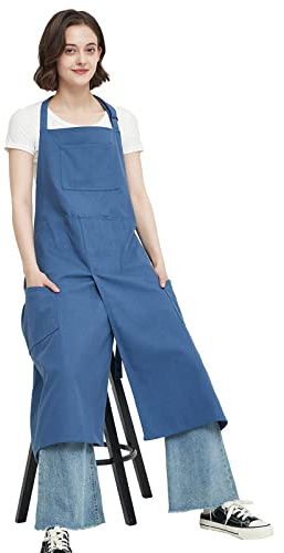 Jaspfct Pottery Apron with 3 Pokets Cotton Split Leg Aprons for Artist Clay Crafts Kitchen Florist Men Women MD028-Blue S