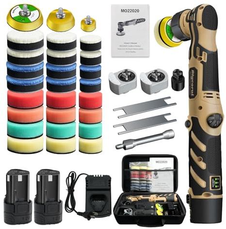 Blycorul Cordless Mini Polisher, 1/1.5/2 Inch, DA and RO with 11 Variable Speeds 2500-6000 RPM, 2 x 2.3Ah Rechargeable Batteries, Micro Polisher for Car Detailing