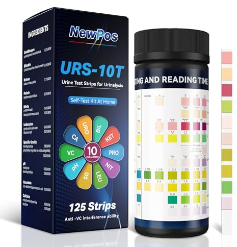 NewPos Urine Test Strips for Urinalysis: 10-in-1 125 CT Urinalysis Test Strips Full Panel for UTI Nitrite Leukocytes pH Protein Kidney & Liver Function at Home (125)