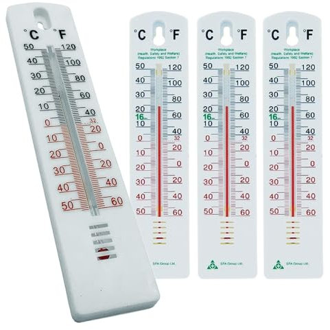 Rynli Wall Thermometer - Pack of 4 for Indoor & Outdoor Temperature Regulation | Accurate Thermometer Readings in Celsius and Fahrenheit | Durable and Easy to Install for Home, Garden, Greenhouse