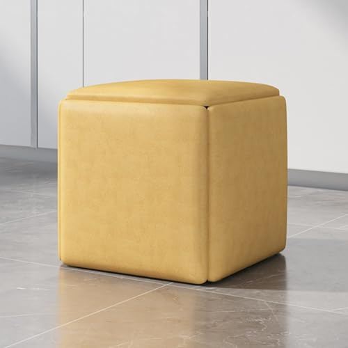 5 i 1 häckande ottomansk kubstol med svängbara hjul, sittkub staplingsbara pallar, teknologiduk fyrkantig ottomansk bänk Rörlig fotpall Klädstol for vardagsrum i sovrummet(Yellow,13.8D x 13.8W x 14