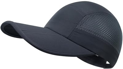 GADIEMKENSD UPF 50+ Foldable Baseball Cap with Long Brim, Cooling Running Hat Quick Drying Breathable Mesh, Water-Repellent, Suitable for Golf Tennis Sports Travel Dark Grey