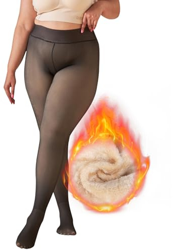 Ambesty Termiska strumpor för kvinnor, termiska strumpor, genomskinliga fuskfodrade leggings, tjocka strumpbyxor, termiska tights, fleecefodrade strumpbyxor, 200 g, L