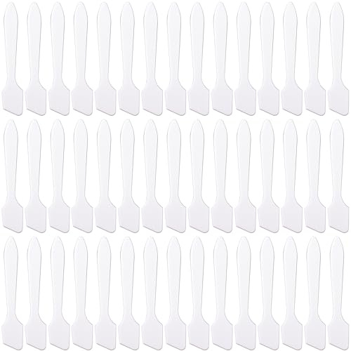 Pndeyo 100pcs Mini Plastic Makeup Spatula, Disposable Cosmetic Cream Spatulas Spoon, 3.2 Skincare Scoop Applicator Facial Massage Beauty Tools for Mixing and Sampling Face Eye Cream- White