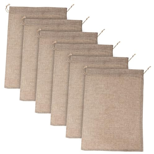 DECOMELODY 6pezzi Borse per Verdure Riutilizzabili Coulisse Sacchetti in Lino Multifunzione Sacchetti in Juta per Radici e Alimenti