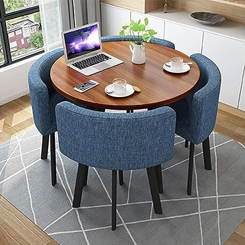 Modern Round Dining Table Set with 4 Chairs - Small Office Conference Room Furniture Stylish Kitchen & Lounge Decor 31.5 Blue Dining Room Table