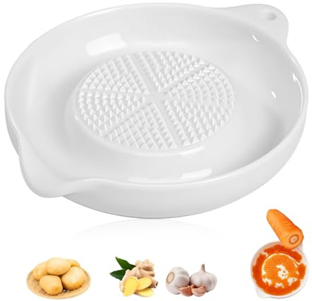 Rallador de cerámica, para ajo, plato de cerámica con pincel, rallador de ajos, plato para familia, cocina, puré de manzana, limón, jugo de jengibre, molienda, 11 x 9,2 cm, color blanco