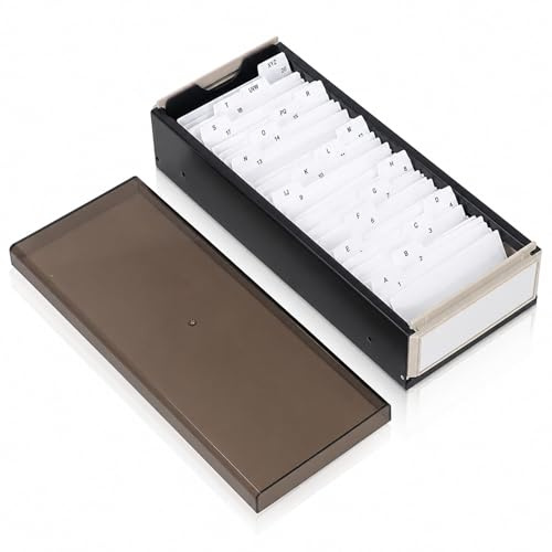 Mimdixy Caja Para Tarjetas De Visita, Porta Tarjeta De Negocio, 800 Tarjeteros De Escritorio Transparente, Incluye Tarjetas De índice AZ 10,8 X 6,6 X 26,6 Cm Y Separador