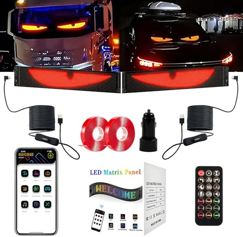 Gemsaya 2 Stück Flexibler LED Anzeigetafel, 37.4 x 9.2 cm Programmierbare LED Laufschrift, Bluetooth Smart App LED-RGB-Panel, IP65 Wasserdicht für Fahrzeugfenster, Werbung, Home-Bar, Spielzimmer