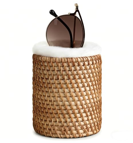 KxrTpx Glasses Holder Stand, Glasses Storage Organiser for Bedside Table and Desk, Rattan Plush Lined Protective Eyewear Display Glasses Stand for Multiple Glasses