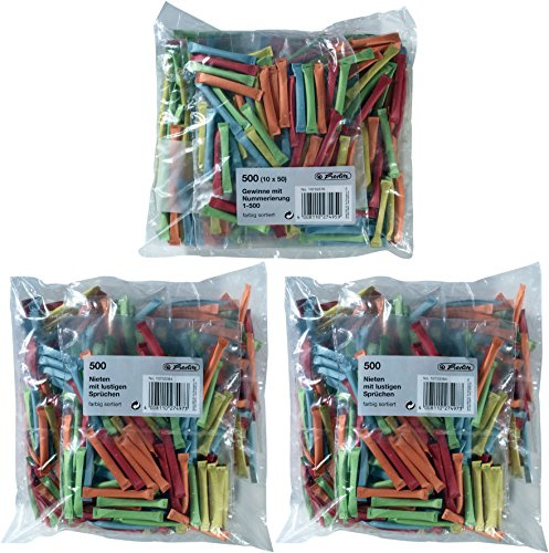 Herlitz 10733376 Gewinnlose mit Nummerierung 1-500, sortierte Farben/Kombi-Set (500 Gewinne + 1000 Nieten)