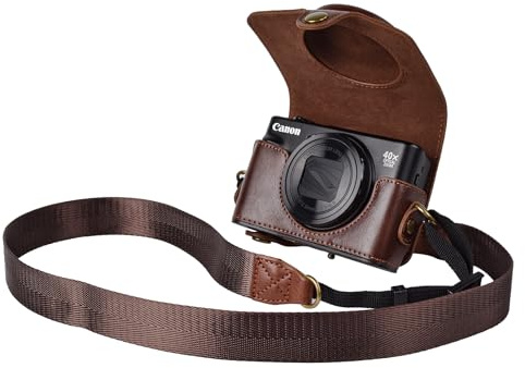 kinokoo Canon SX740 Hülle, PU Leder Kameratasche mit Riemen für Canon PowerShot SX720 HS SX730 HS und SX740 HS （Kaffee）