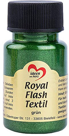 Ideen mit Herz Royal Flash Textil, Glitzer-Metallic-Farbe | hochdeckend, cremige Textilfarbe auf Wasserbasis | für helle und dunkle Textilien | 50 ml (grün)