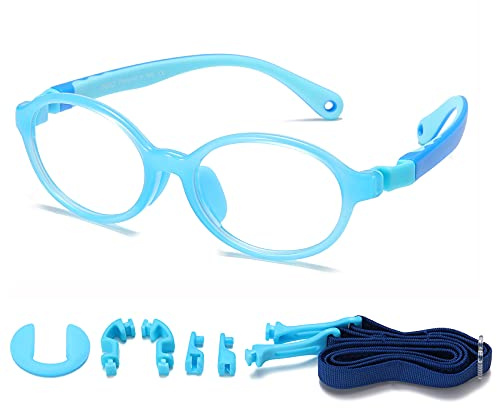 DUCO Blue Light Blocking Glasses for Kids Anti-Glare Gaming Computer Glasses Eyeglasses Frames for Boys and Girls Age 5-10 K026 (Blue Frame Blue Temple)