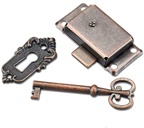 Cerraduras de puerta de armario vintage con llave, cerraduras cuadradas retro para cajones y armarios, cerraduras prácticas decorativas para muebles, cobre rojo, 1 unidad