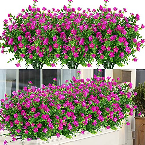 ArtBloom Konstgjorda blommor, UV-beständiga, konstgjord buxbom, för inom-/utomhusbruk, hängande växter, för trädgård, veranda, fönsterlåda, hem, bröllop, lantställe, 12 knippen (magenta)