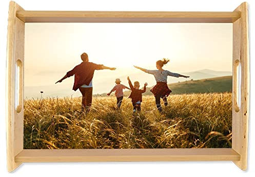 Ocadeau Bandeja de Desayuno con Foto Grande Personalizada - Bandeja de Madera con Foto Impresa - Bandeja de Servicio Personalizable con asa