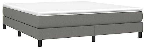 vidaXL Estructura de Cama con Somier, Somier de Matrimonio de Listones, Base de Cama Tapizada, Mueble para Dormitorio Hogar, Tela Gris Oscuro 180x200 cm