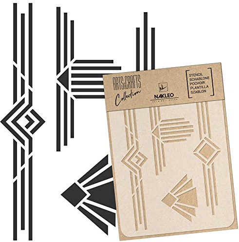 NAKLEO Målningsstencil för hantverk A3 30 x 42 cm, art deco-ramar kantmönster, återanvändbar plast gör-det-själv och scrapbooking ritmall, decoupage konst heminredning, vägg trä tyg möbler