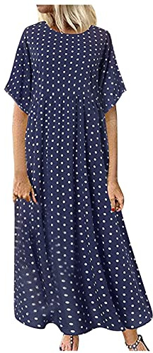 AMDOLE Abiti da spiaggia da donna UK Plus Casual Dot Dress Stampato Polka Beach Donna Abito da donna Abiti da vacanza per le donne UK, Blu, XXXXL