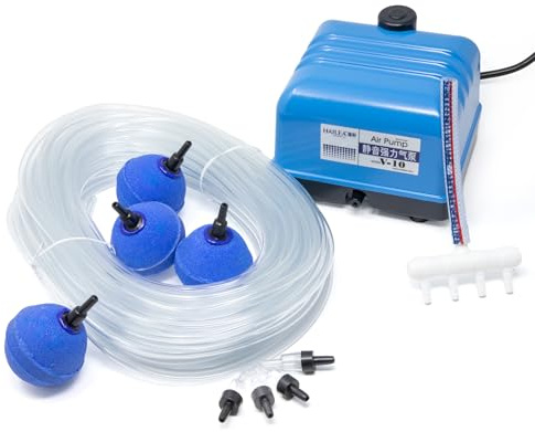 VIALIA Teichbelüfter V-10 Komplettset | 10W Sauerstoffpumpe für Koiteich & Gartenteich | Hoher Luftstrom durch Doppel-Luftkammer | Robustes Aluminiumgehäuse | Inkl. Belüftersteine & Schlauch