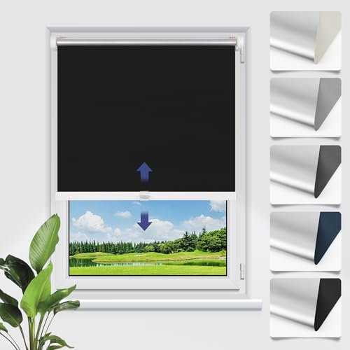 smartdemo Verdunklungsrollo Schnurlos ohne Bohren & mit Bohren, B50 x H130 cm(B x H) Schwarz, Springrollos, Rollo Klemmfix, Thermorollo für Sichtschutz, Verdunkelung Rollos für Fenster