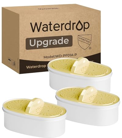 [Original] Waterdrop vattenfilterpatroner WD-PF01A-P, ersättningsfilter för alla Waterdrop burkar och dispenser, NSF-certifierad 53 & 42 och 372, minskar klor, kadmium, koppar, kvicksilver | Ersättning för vattendroppskanna och dispenser, minskar bly, PFAS, PFOA/PFOS, klor, kadmium, koppar, kvicksilver, 3-pack
