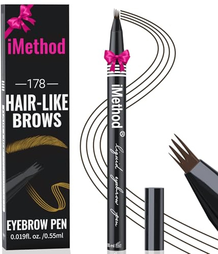 iMethod eyebrow pen - Microblading eyebrow pen, eyebrow pencil with a Micro 4-Fork Tip for Natural Hair-Like Brows, Long-Lasting Eye Brow Pencils for Women, Waterproof, Dark Brown