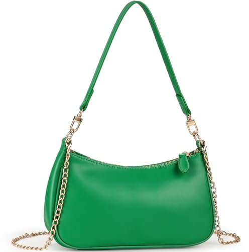 WantGor Clutch Tote Handbags, Shoulder Purse for Women Crossbody Bags Mini Hobo Bag Retro Vegan Leather Trendy Handbag (Green)