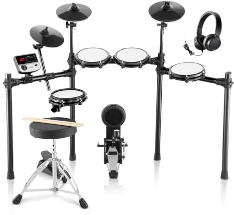 VEVOR E-Drum-Set, 32 Drum-Kits & 480 Sounds Elektronisches Schlagzeug, USB MIDI-unterstütztes 20,32 cm Leises Mesh-Snare-E-Drum-Set mit 25,4 cm Becken, Drum-Sticks & Kopfhörer, E-Drums