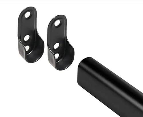 Black Oval Steel Wardrobe Rail/Rod, Customizable Length, Includes Rail End Supports (800mm)