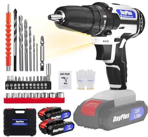 Yiyai 21V Akkuschrauber Set, 25+1 Drehmoment Akkuschrauber 45NM mit 2x1500mAh Akkus und Ladegerät Akku Bohrmaschine, LED-Licht und 2 variablen Geschwindigkeiten Akkubohrer 29pcs Zubehör für Haus, DIY