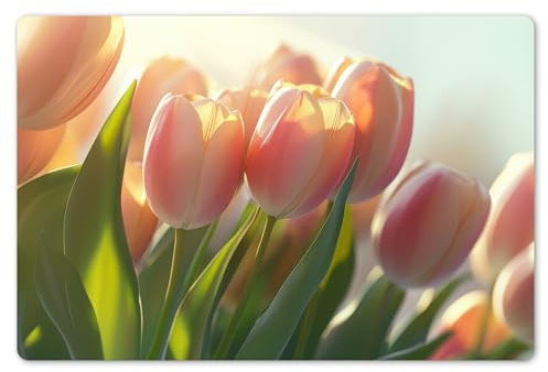 KitchenYeah© Set de 6 Manteles Individuales PVC 45x30 cm Salvamanteles Plástico Tapete para Mesa Comedor Moderno y Lavable Placemat Tulipanes - Rosa - Rayos De Sol