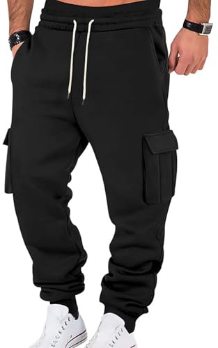 Pantaloni da Lavoro Uomo Cargo Trekking Sportivi Pantaloni con vestibilità Sci Elasticizzati Eleganti Softshell con Tasche Multiple Cotone Leggeri Abbigliamento Clothing Nero L
