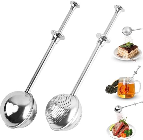 Pack of 2 Tea Strainer for Loose Tea, 304 Stainless Steel Tea Tongs with Telescopic Handle, Tea Infuser for Loose Tea, Tea Strainer, Stainless Steel Flour Sieve Duster for Loose Tea, Coffee, Cocoa